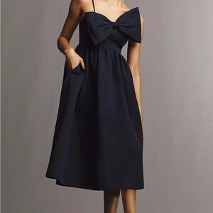 Used Sachin & Babi Sloane Asymmetrical Bow Taffeta A-Line Midi Dress (Navy, XL)